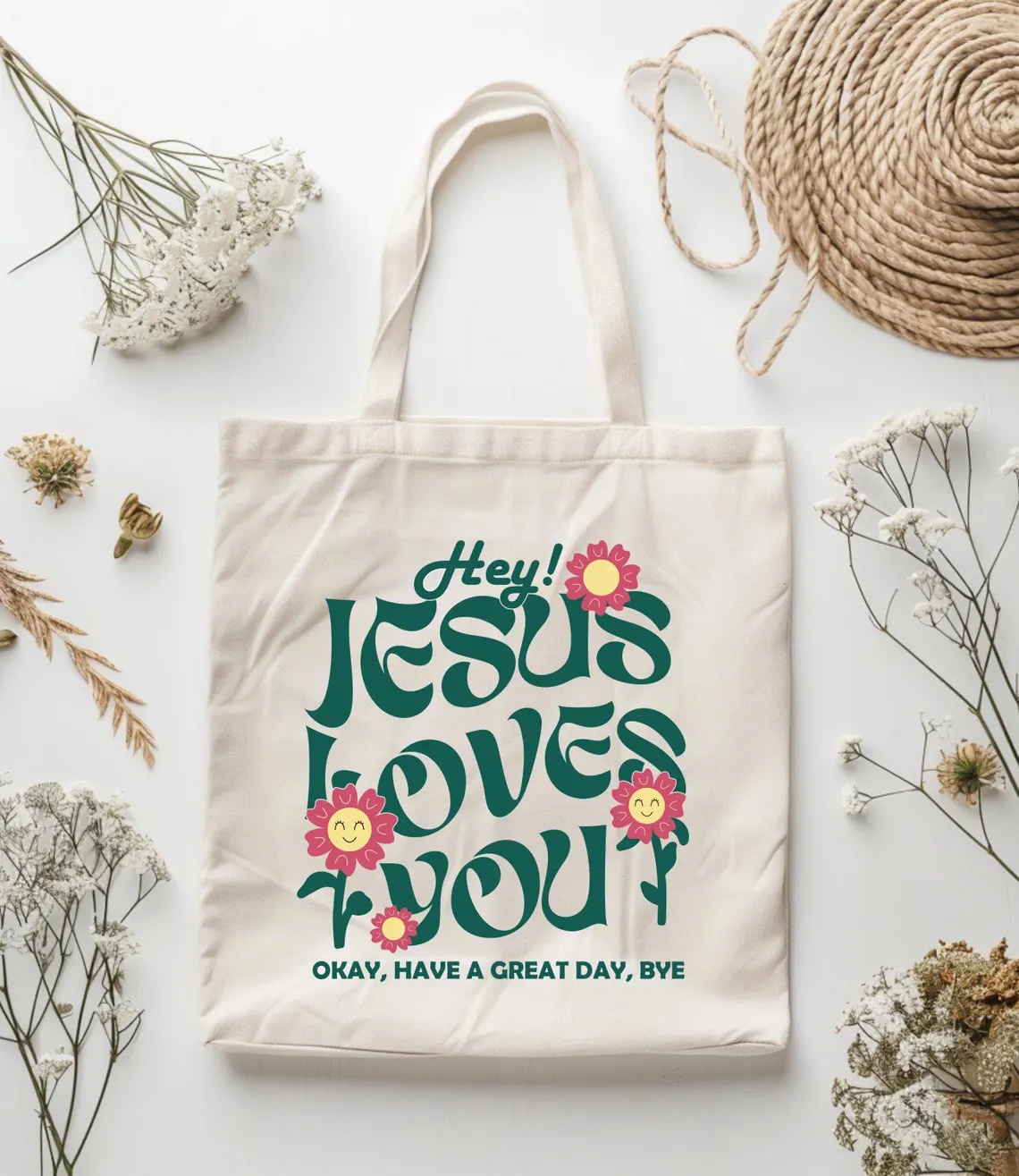 Tote Bag Canvas Print - Jesus Loves You Inspirational Canvas Tote