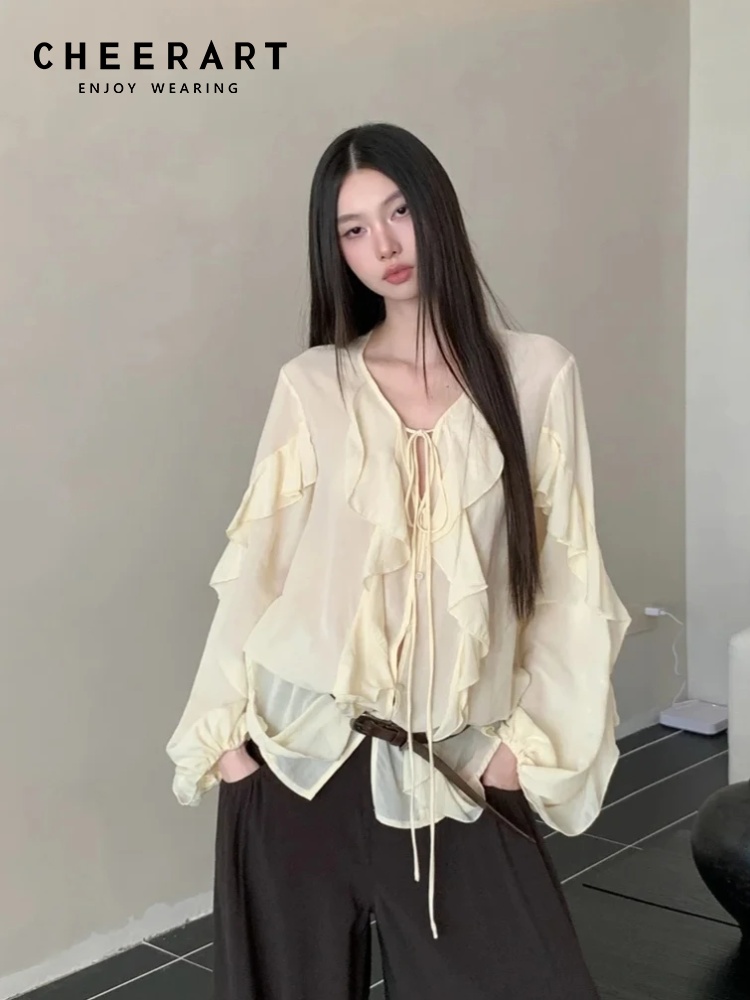 CHEERART Ruffles V Neck Tie Fr - огляд і ціна Street Fashion Fall 2025