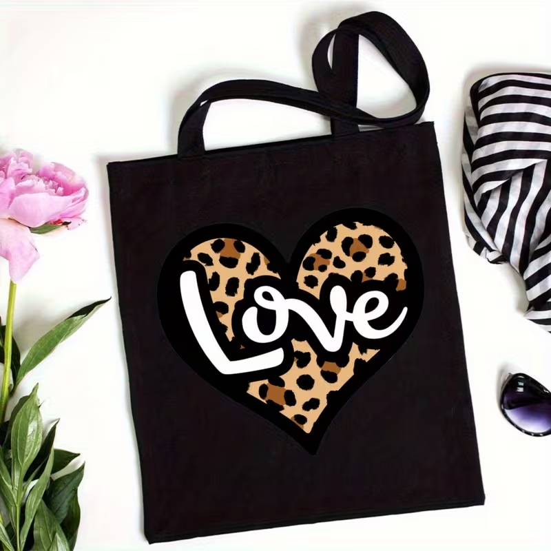 Leopard Print Heart Love Lette - огляд і ціна Tote Bag Canvas Print